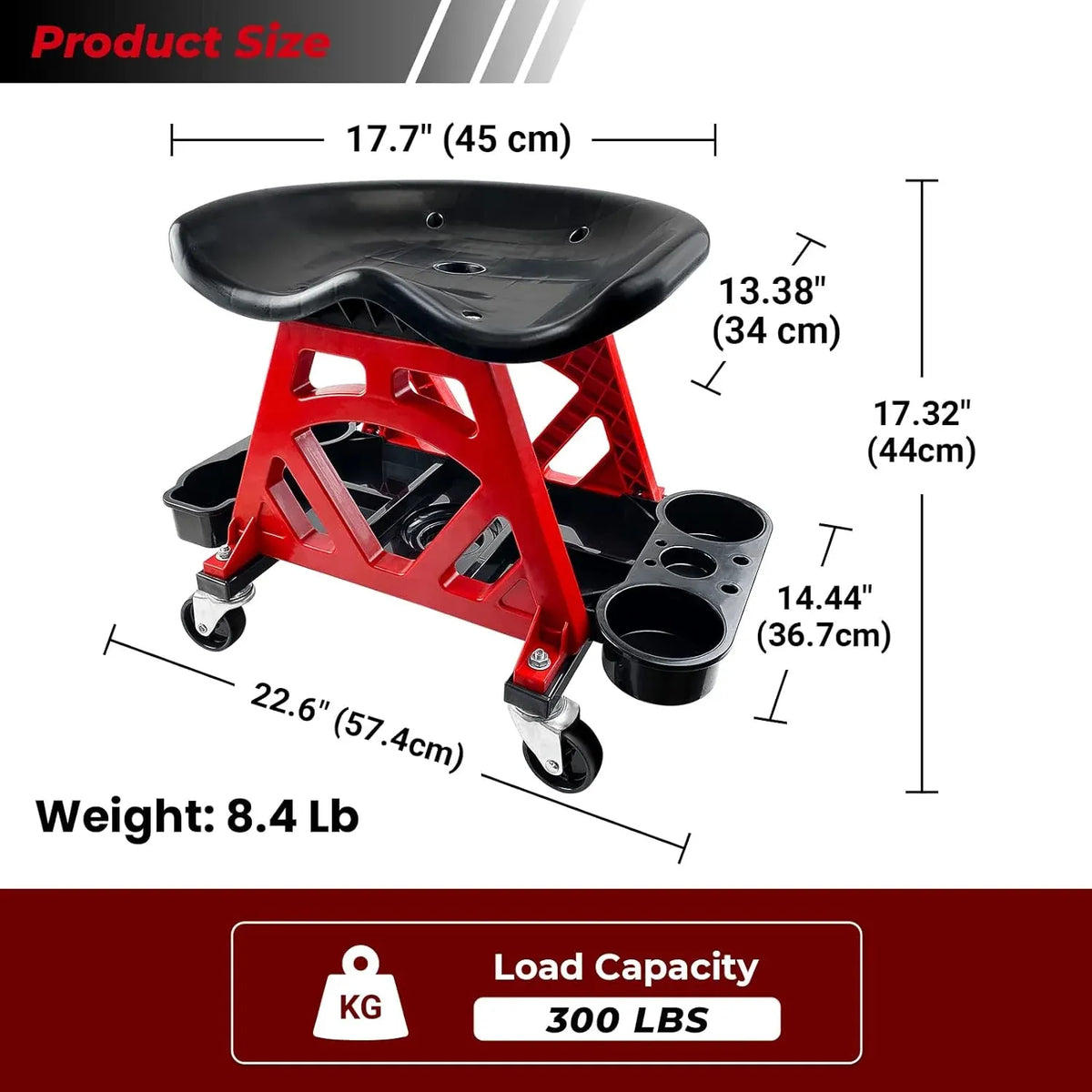Durable Mechanic Stool Chair With Wheels, Heavy Duty Garage Shop Rolling Seat, Car Detailing Creeper With Tool Tray for Workshop, Auto Repair Shop and Home