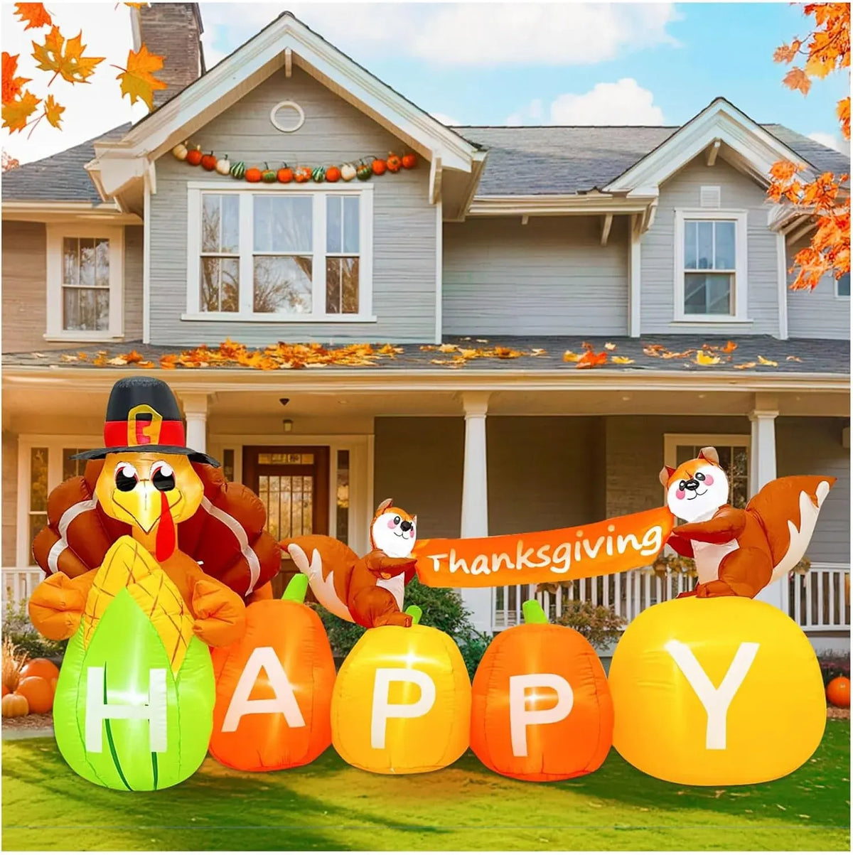 OurWarm 8FT Thanksgiving Inflatables Turkey Driving Car, Blow Up Turkey Inflatable with Built-in Blower & LED Lights for Happy Thanksgiving Party Patio Yard Garden Autumn Holiday Outdoor Decorations