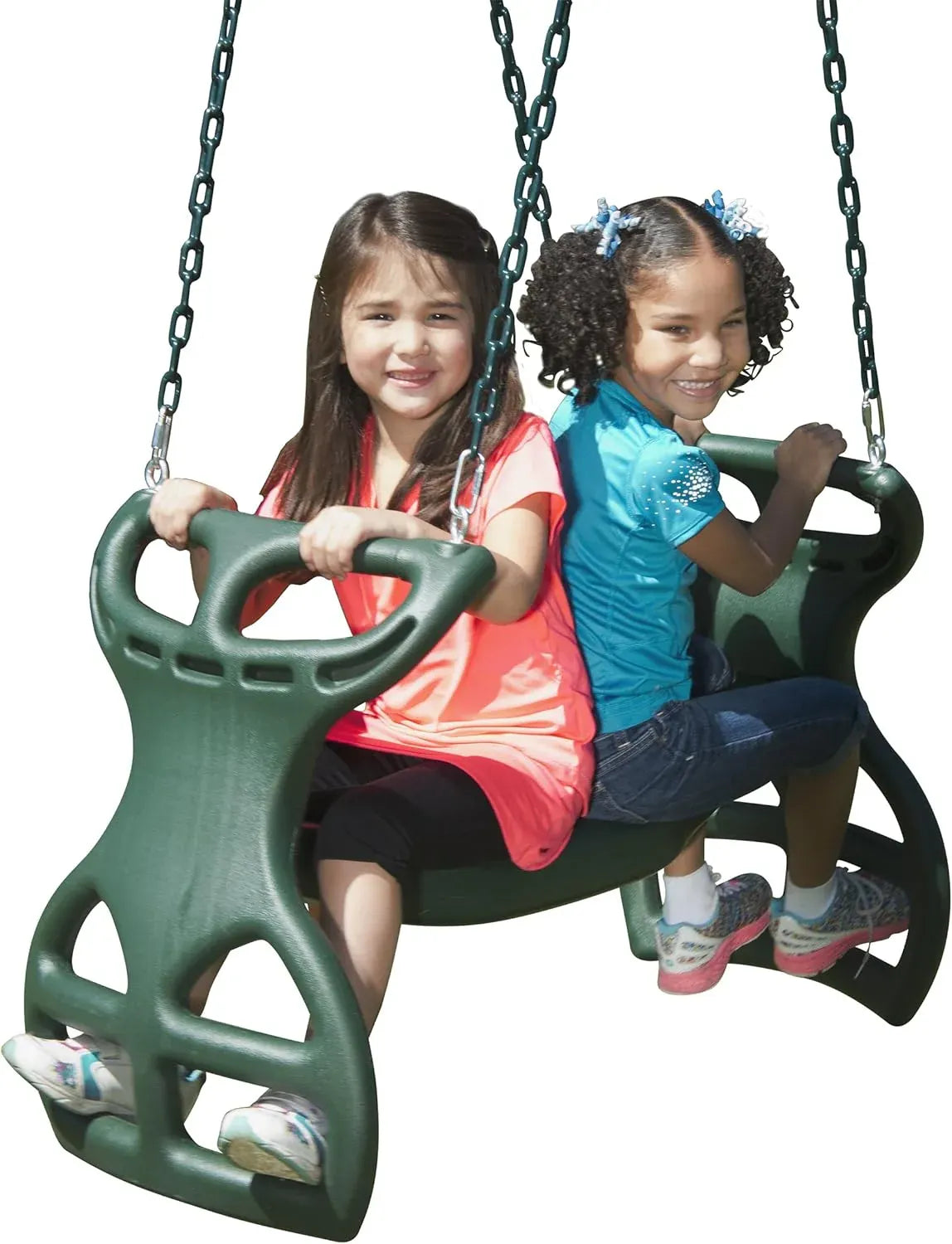 Swing-N-Slide WS 3452 Heavy Duty Two Person Dual Glider Swing, with Coated Chains to Prevent Pinching, 18 W x 25 in H x 40 L, Green
