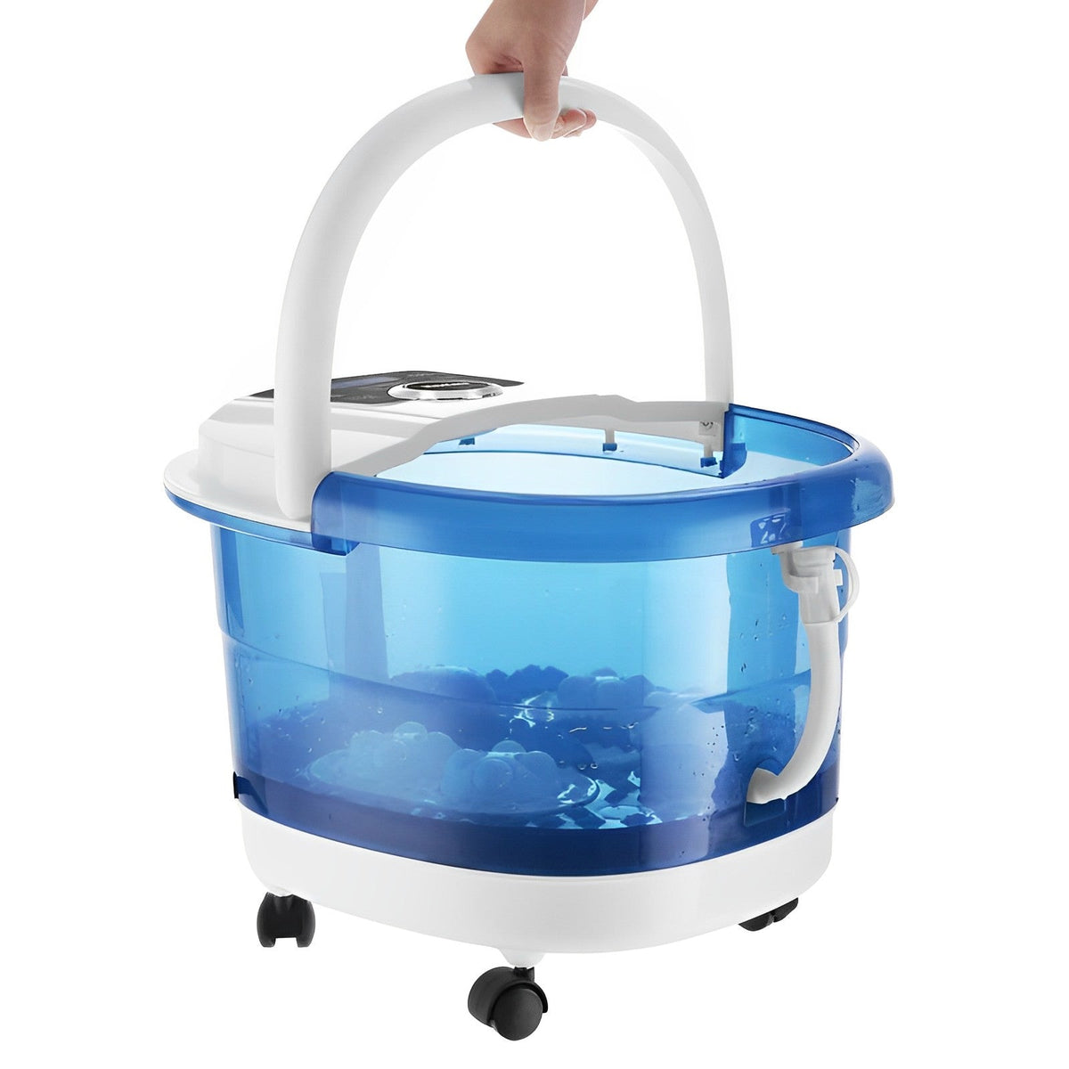 Foot Spa Massager with Heated Water and Roller Bubble Jets, Rolling Base