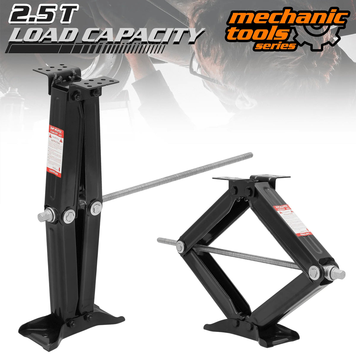 M-AUTO 2-Piece 2.5 Ton Scissor Jack, 5000lbs Heavy Duty Car Jack Lift Kit with Handle, RV Trailer Stabilizer Leveling Scissor Jacks Set, Black