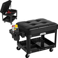 Rolling Mechanic Shop Stool with Wheels, Garage Mechanics Stool with 2 Layer Repair Tools Tray, Padded 360° Swivel Automotive Roller Creeper Seat Shop Chair, Heavy Duty, 330 LBS Capacity, Yellow