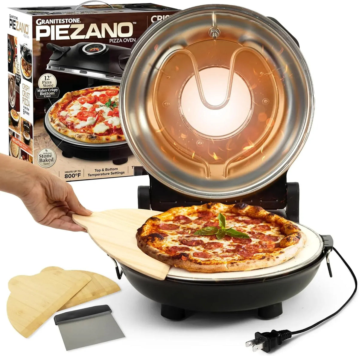 Crispy Crust Pizza Oven by Granitestone â?12 Inch Electric Pizza Oven Indoor Countertop Maker with Ceramic Stone Heats up to 800ËF for Delicious Stone Baked Pizzeria Style Pizza at Home
