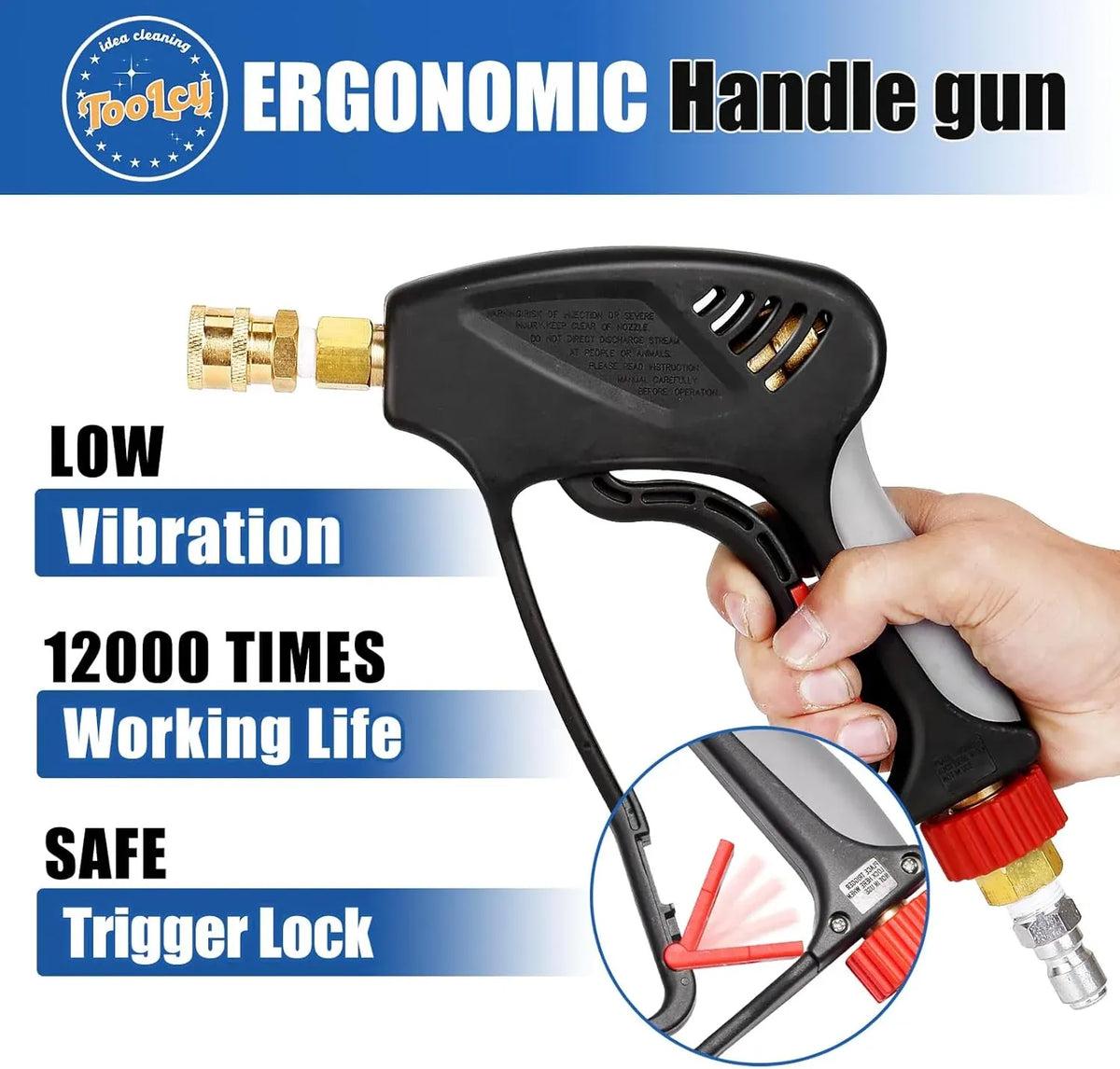 Pressure Washer Gun and 18 Curved Extension Wand, Commercial 5000 PSI / 10.5 GPM with Nozzle Tips, 3/8 Swivel USA-NPT Thread x Quick Socket, Sturdy Design for Gas Power Washer