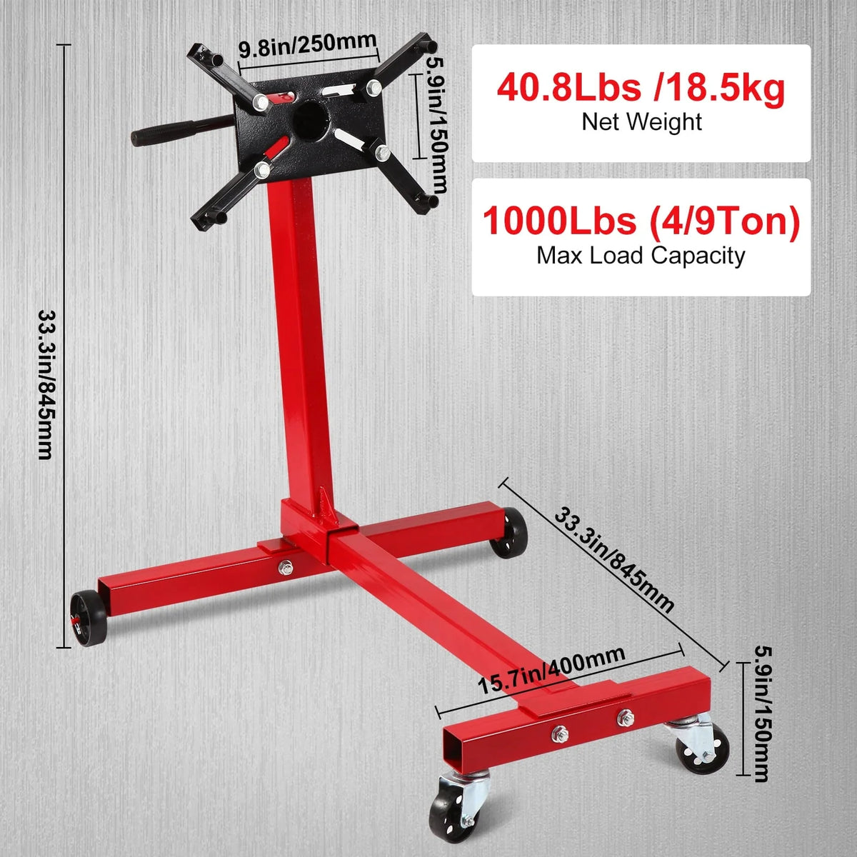 ANDTE Steel Rotating Engine Stand with 360 Degree Rotating Head and Folding Frame: 1/2 Ton (1000 lb) Capacity, Red