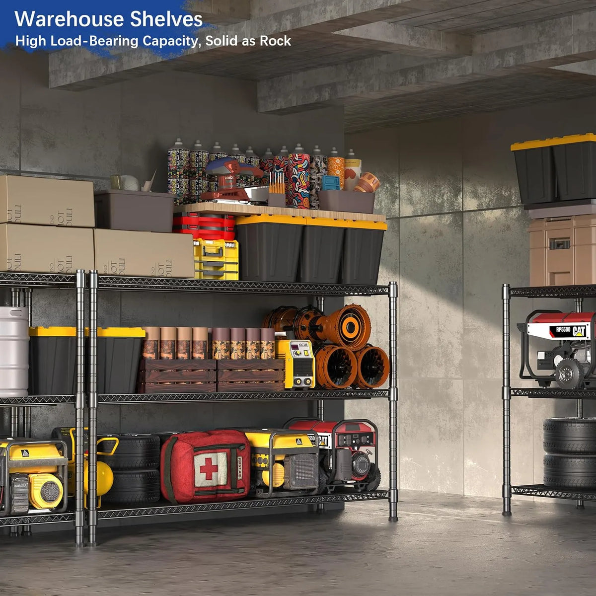 59.6 W x 24 D x 47.6 H Heavy Duty Storage Shelves, 2000LB Capacity Metal Shelving with 1IN Adjustable Height, Garage Shelving for Home, Warehouse & Commercial Use, Black