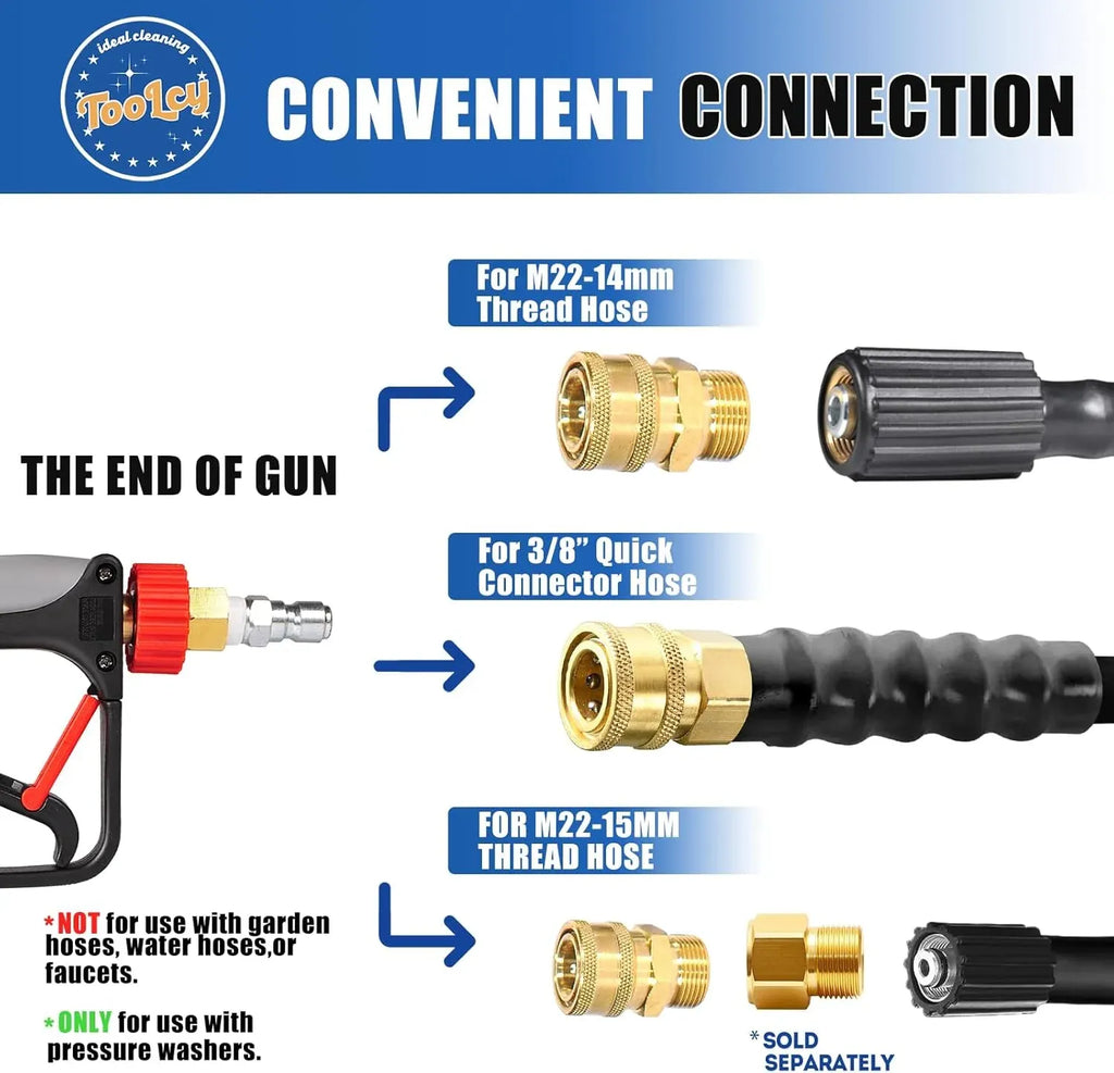Pressure Washer Gun and 18 Curved Extension Wand, Commercial 5000 PSI / 10.5 GPM with Nozzle Tips, 3/8 Swivel USA-NPT Thread x Quick Socket, Sturdy Design for Gas Power Washer
