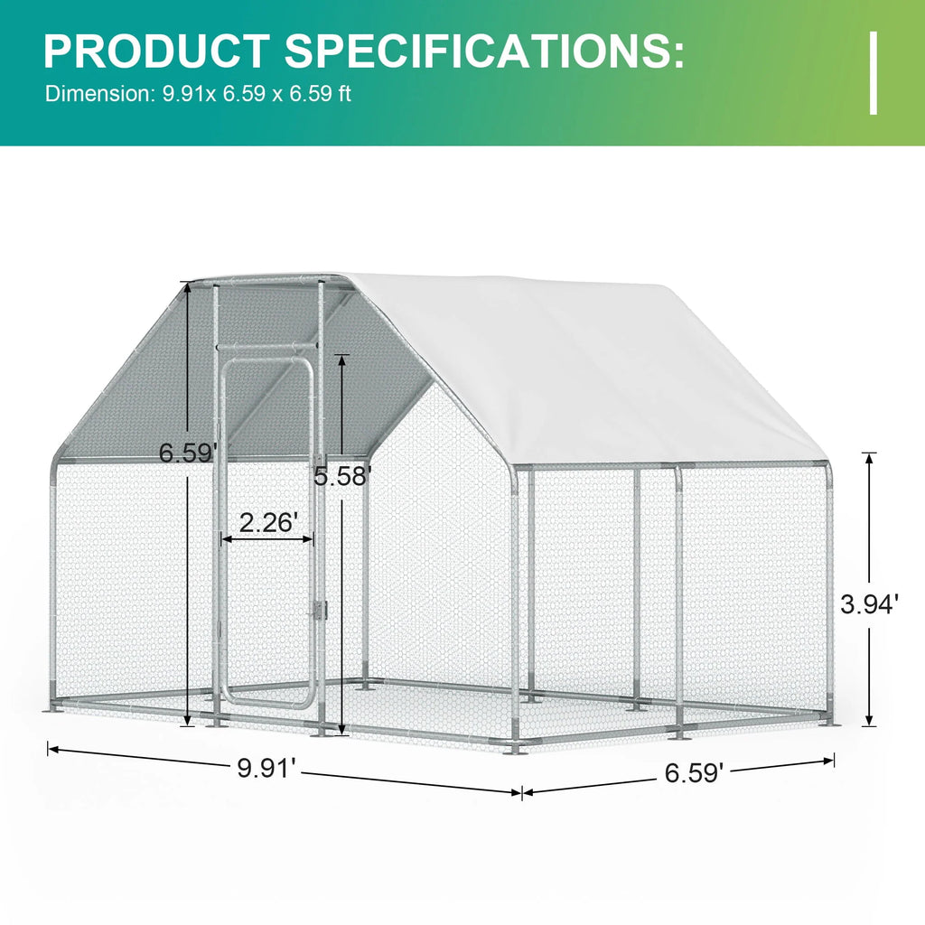 Large Metal Chicken Coop for 16 Chickens Walk-in Poultry Cage Hen Run House Rabbits Habitat Cage Spire Shaped Coop with Anti-Ultraviolet and Waterproof Cover for Outdoor Backyard Farm Use