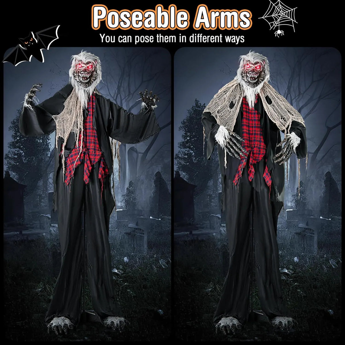 Tangkula 8.2 FT Halloween Animatronic Werewolf, Scary Animated Prop with Howling Sounds, Red Flashing Eyes & Poseable Arms, Standing Werewolf Decoration for Porch, Yard & Garden, Sound Activated