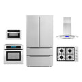 5 Piece Kitchen Package With 30 Gas Cooktop 36 Island Range Hoood 30 Single Electric Wall Oven 24 Built-In Microwave Drawer & French Door Refrigerator
