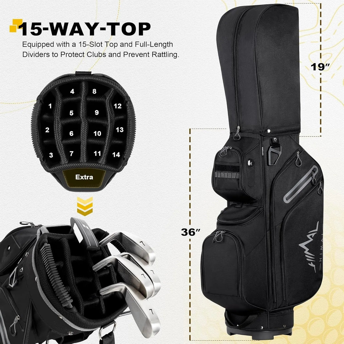15 Way Golf Cart Bag with Handles and Rain Cover