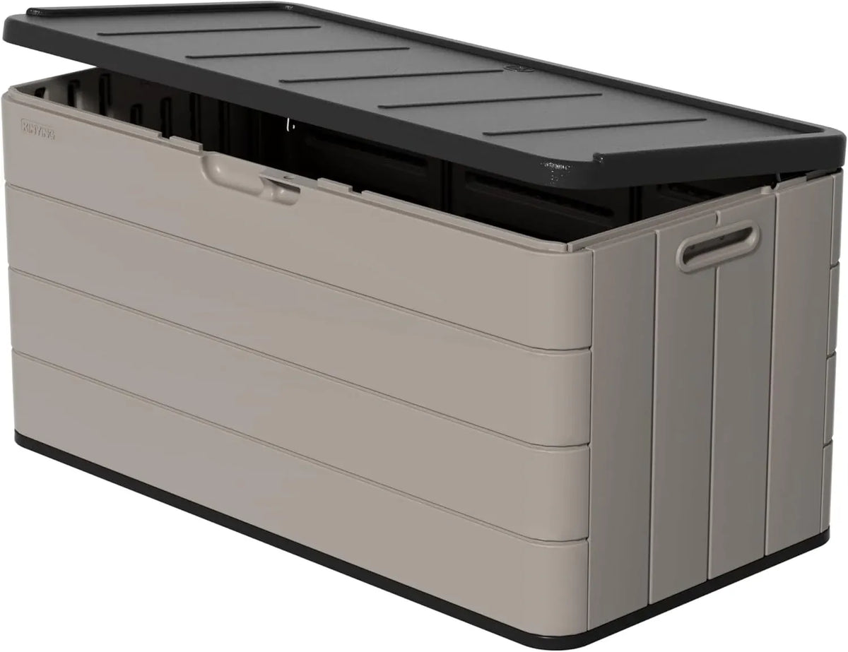 45 Gallon Waterproof Deck Box, Lockable Resin Storage Box for Patio Furniture Cushions Garden Tools and Outdoor Delivery Storage, Coffee