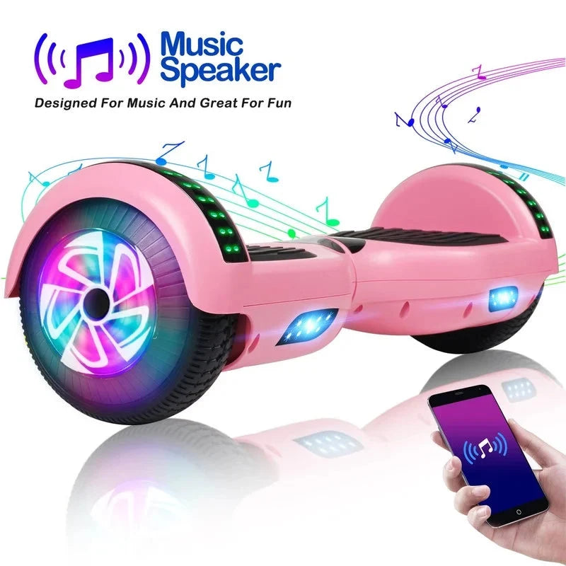 SISIGAD Hoverboard, 10 Mph Max Speed, Hoverboard with Bluetooth and LED lights, 6.5 Self Balancing Electric Hoverboard for Kids Adults Gifts, Pink