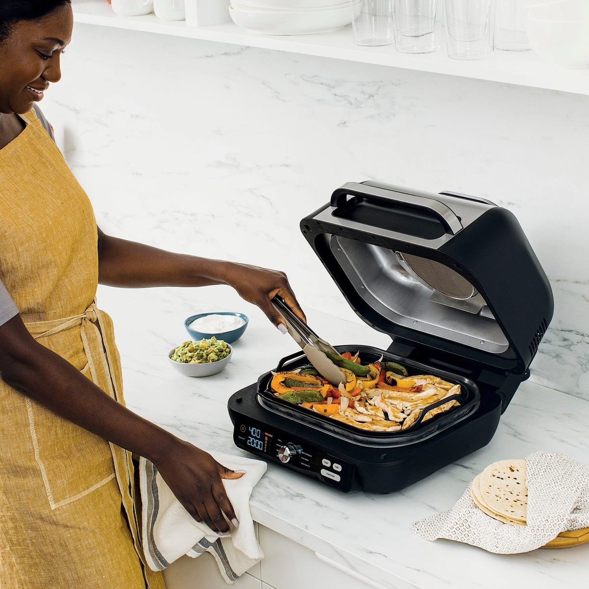 Ninja - Foodi XL Pro Indoor 7-in-1 Grill & Griddle with 4-Quart Air Fryer, Roast, Bake, Dehydrate, Broil - Silver/Black