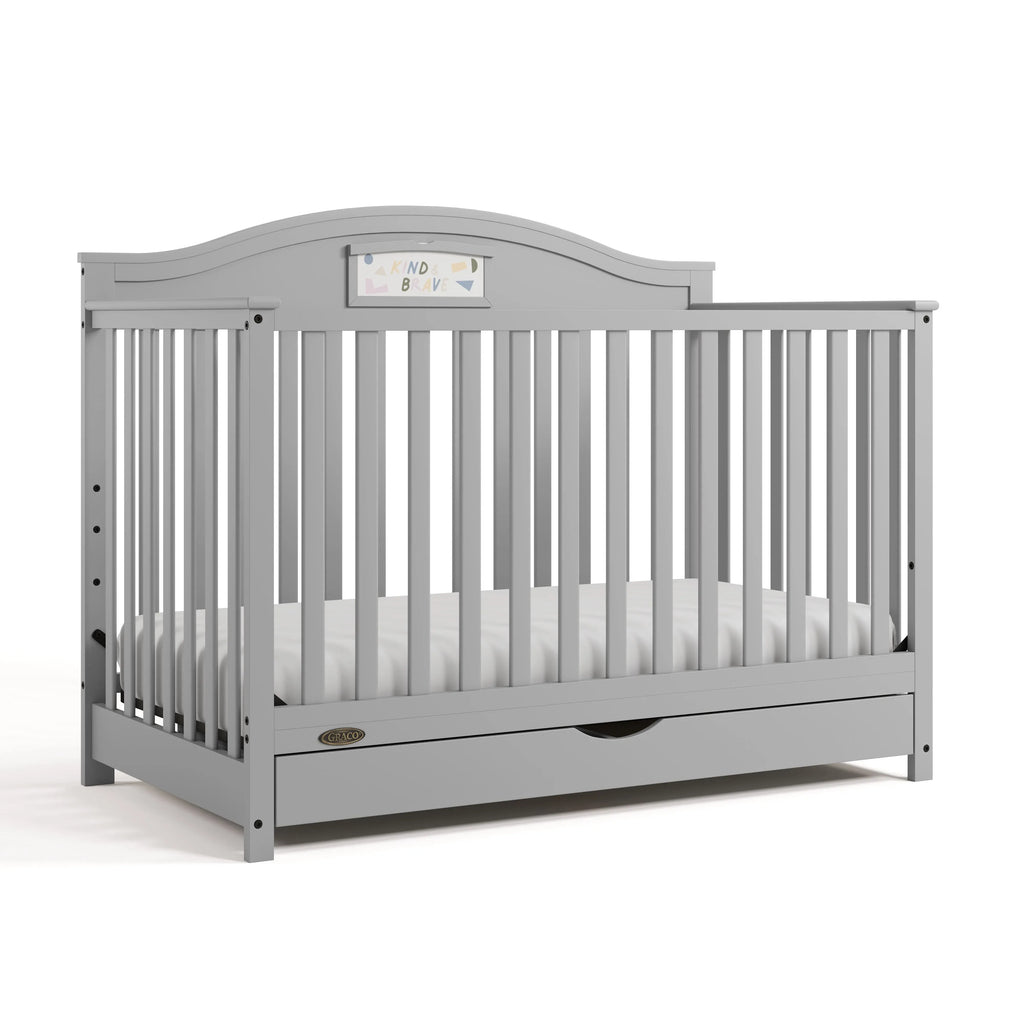 Story 5-in-1 Convertible Baby Crib with Drawer and Reversible Headboard, Pebble Gray
