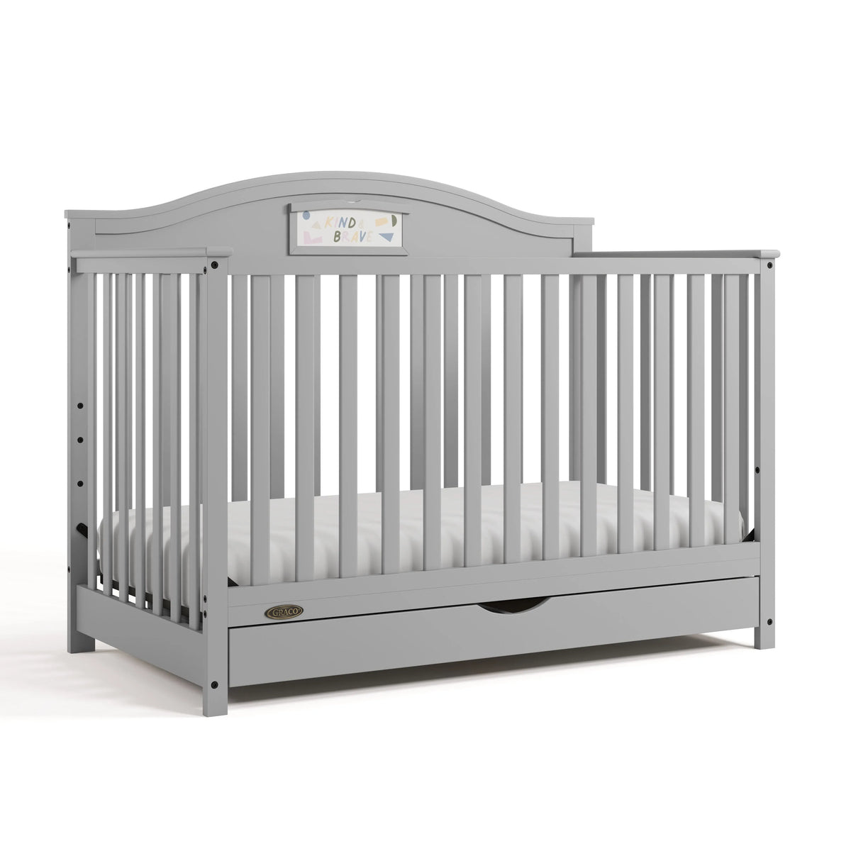 Story 5-in-1 Convertible Baby Crib with Drawer and Reversible Headboard, Pebble Gray