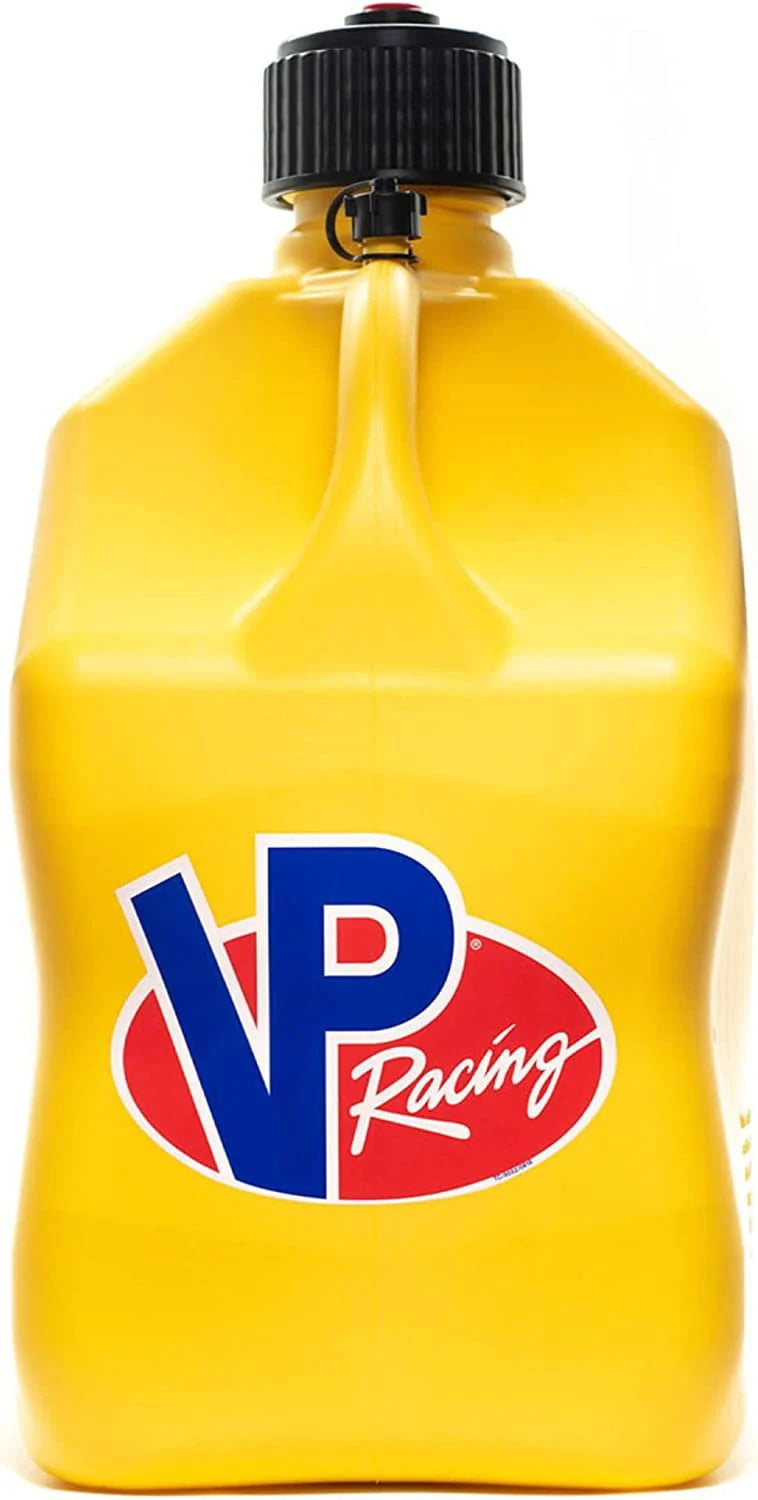 VP Racing 5.5-Gallon Square Motorsport Racing Utility Liquid Fuel Container Jug and 14 In Deluxe Hose Kit and Multipurpose Cap, Yellow 2 Pack