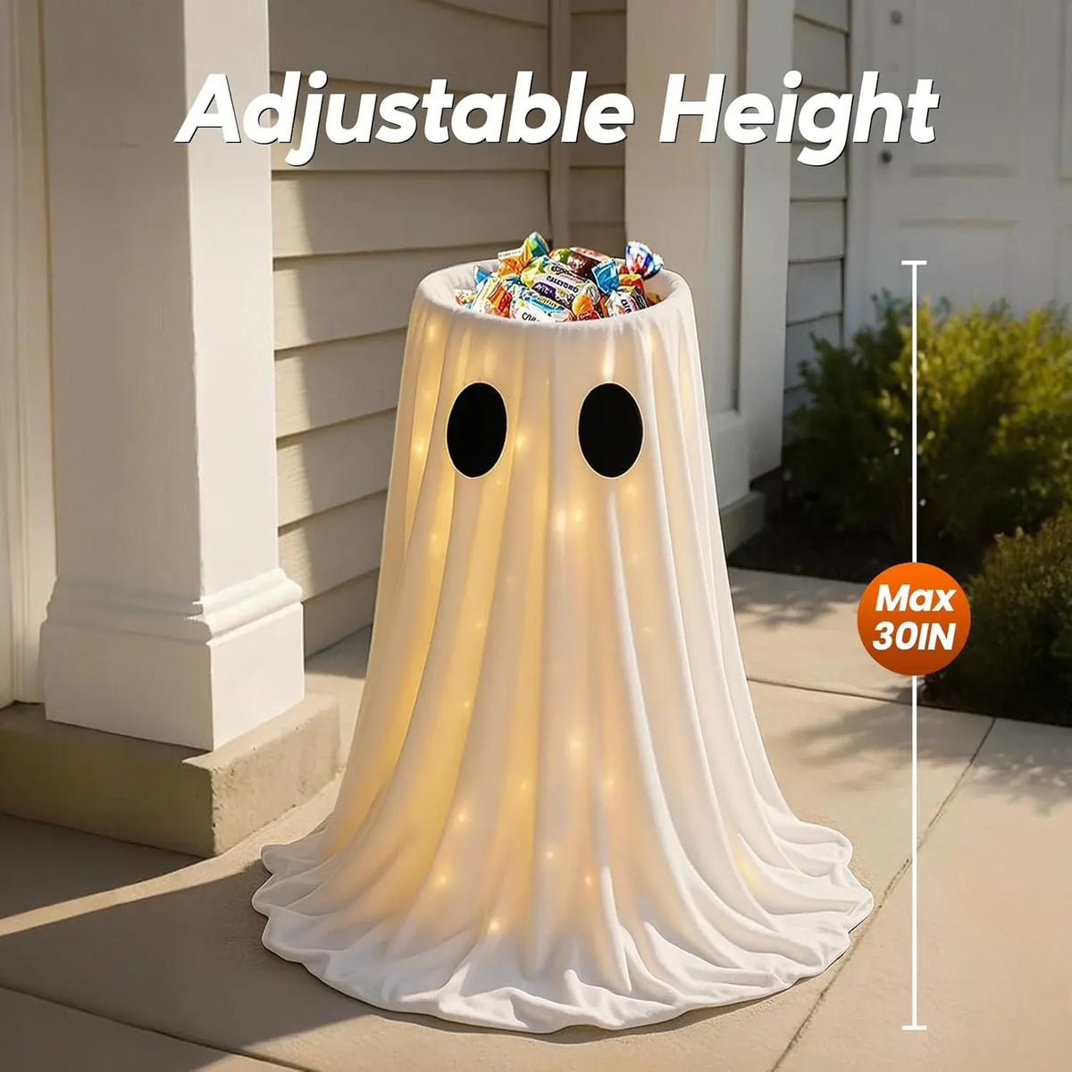 Halloween Door Decorations - Glowing Ghost Candy Holder Bowl - Halloween Porch Decor with String Lights & Timer Remote for Trick-or-Treating on Party Lawn Yard Outdoor Indoor