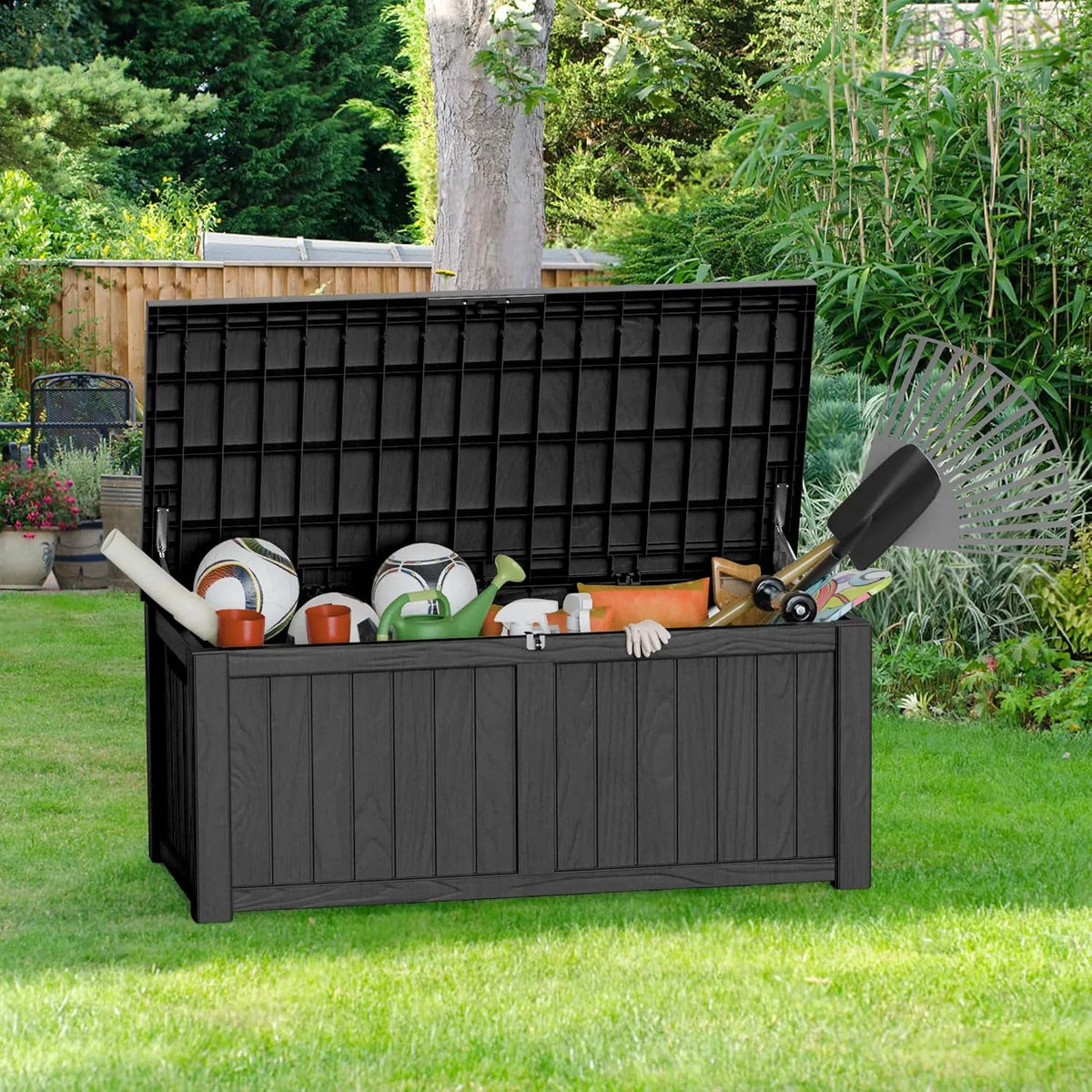 45 Gallon Waterproof Deck Box, Lockable Resin Storage Box for Patio Furniture Cushions Garden Tools and Outdoor Delivery Storage, Coffee