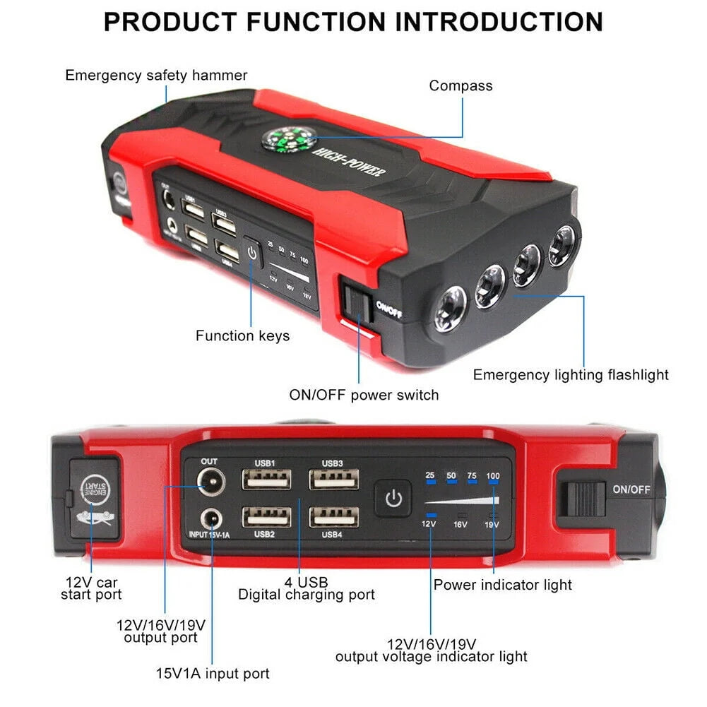 Car Jump Starter, 600A Peak 99800mAh Portable Mini Slim Charger Power Bank (up to 12V 6.0L Gasoline Vehicles & 12V 3.0L Diesel Car) LED Flash Light Battery Booster
