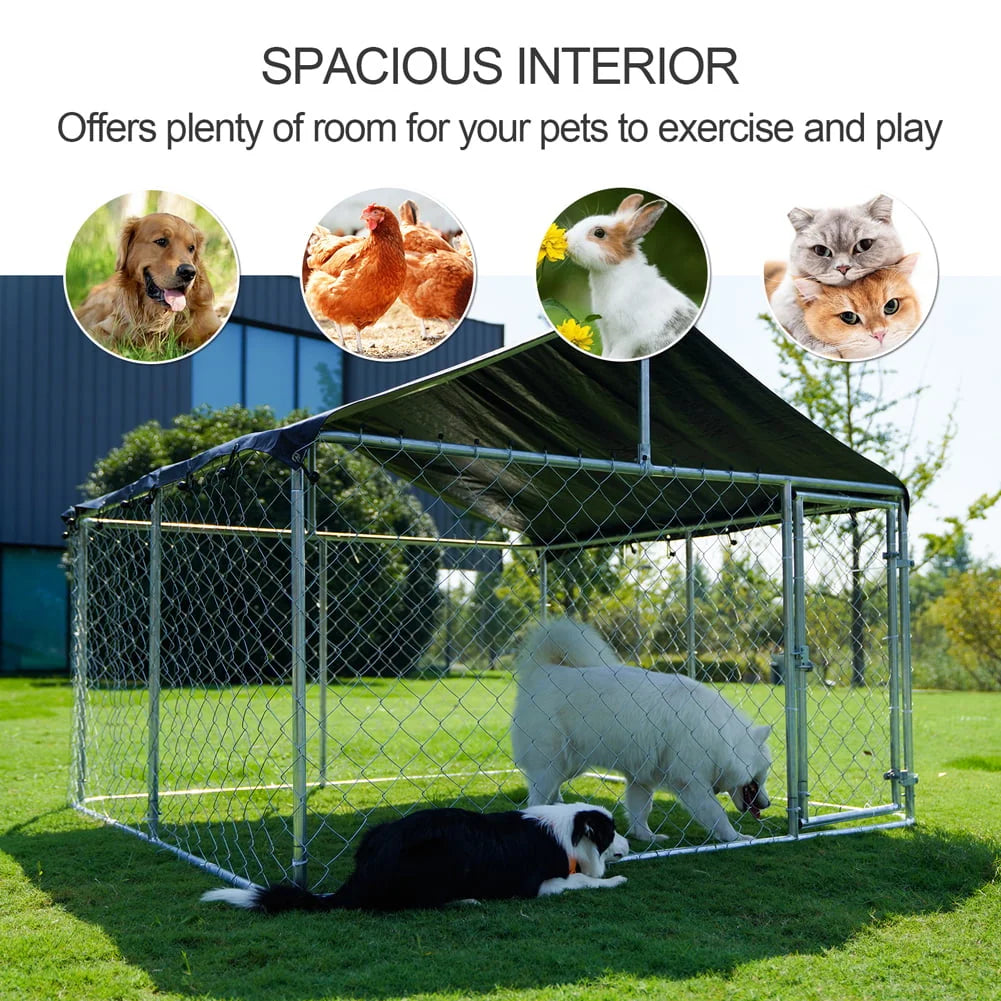 Petony Outdoor Dog Kennel Dog Cage Dog Playpen Dog Fence Chicken Coop Hen House Heavy Duty Pet Playpen with Large Galvanized Chain Link with UV and Water Resistant Black Proof Cover