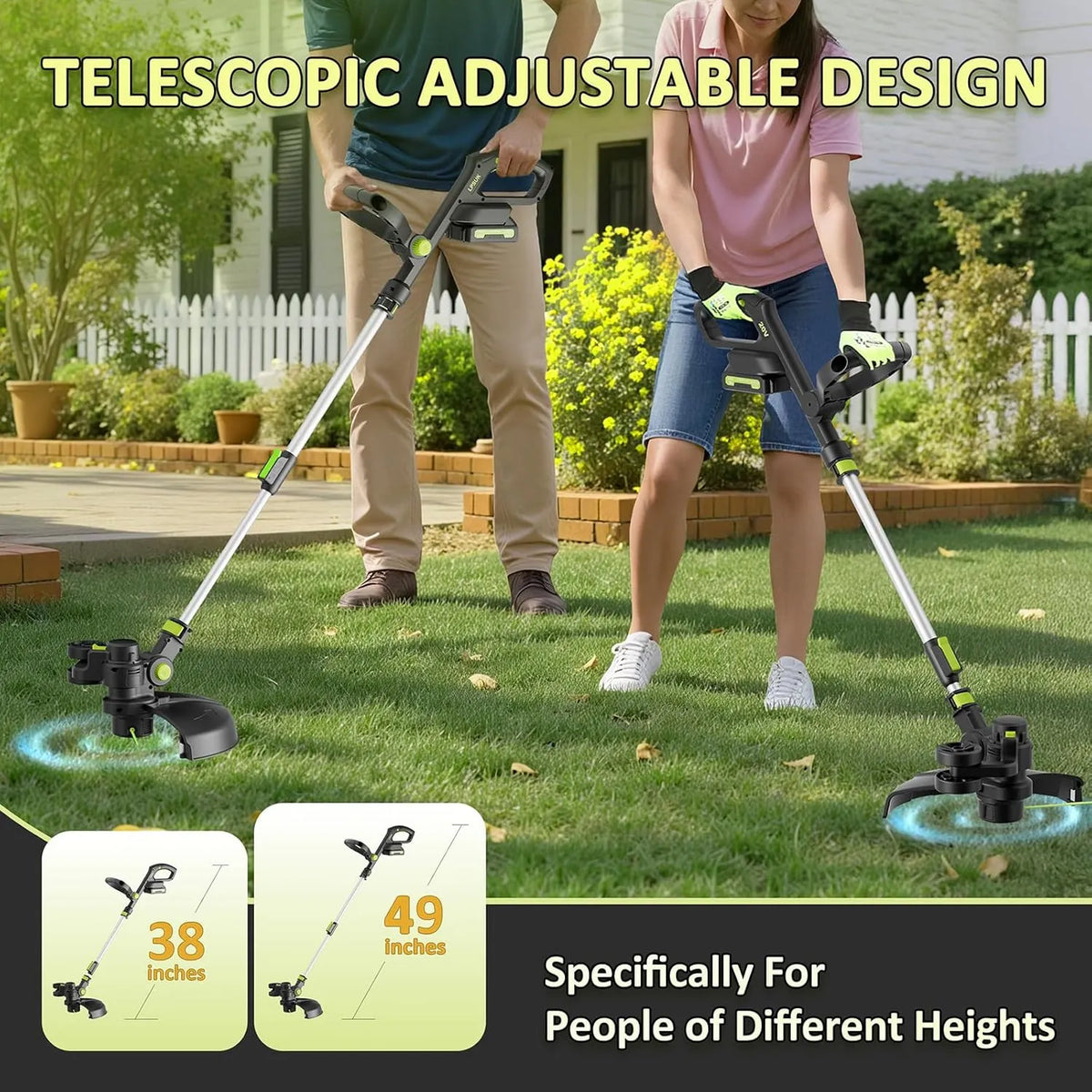 20V Cordless String Trimmer, Two 2.0Ah Battery Powered with Fast Charger, 12'' Grass Cutter with Auto Line Feed, 2-in-1 Electric Lawn Mower Grass Trimmer&Edger Lawn Tool with 8 Lines for Yard, Garden