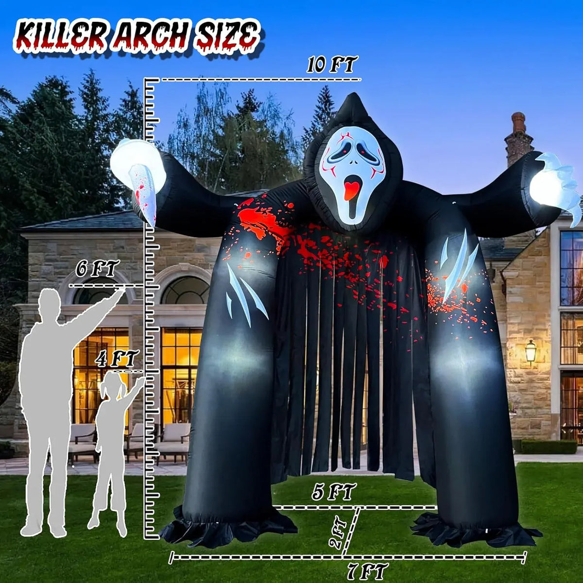 10 FT Halloween Inflatables Archway with Ghost and Build-in LEDs, Blow Up Yard Decorations, Spooky Face Scary Halloween Party Decorations, Large Outdoor Inflatable for Graveyard, Garden, and Lawn