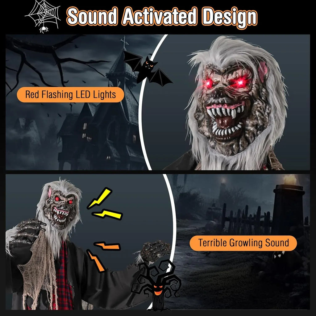 Tangkula 8.2 FT Halloween Animatronic Werewolf, Scary Animated Prop with Howling Sounds, Red Flashing Eyes & Poseable Arms, Standing Werewolf Decoration for Porch, Yard & Garden, Sound Activated