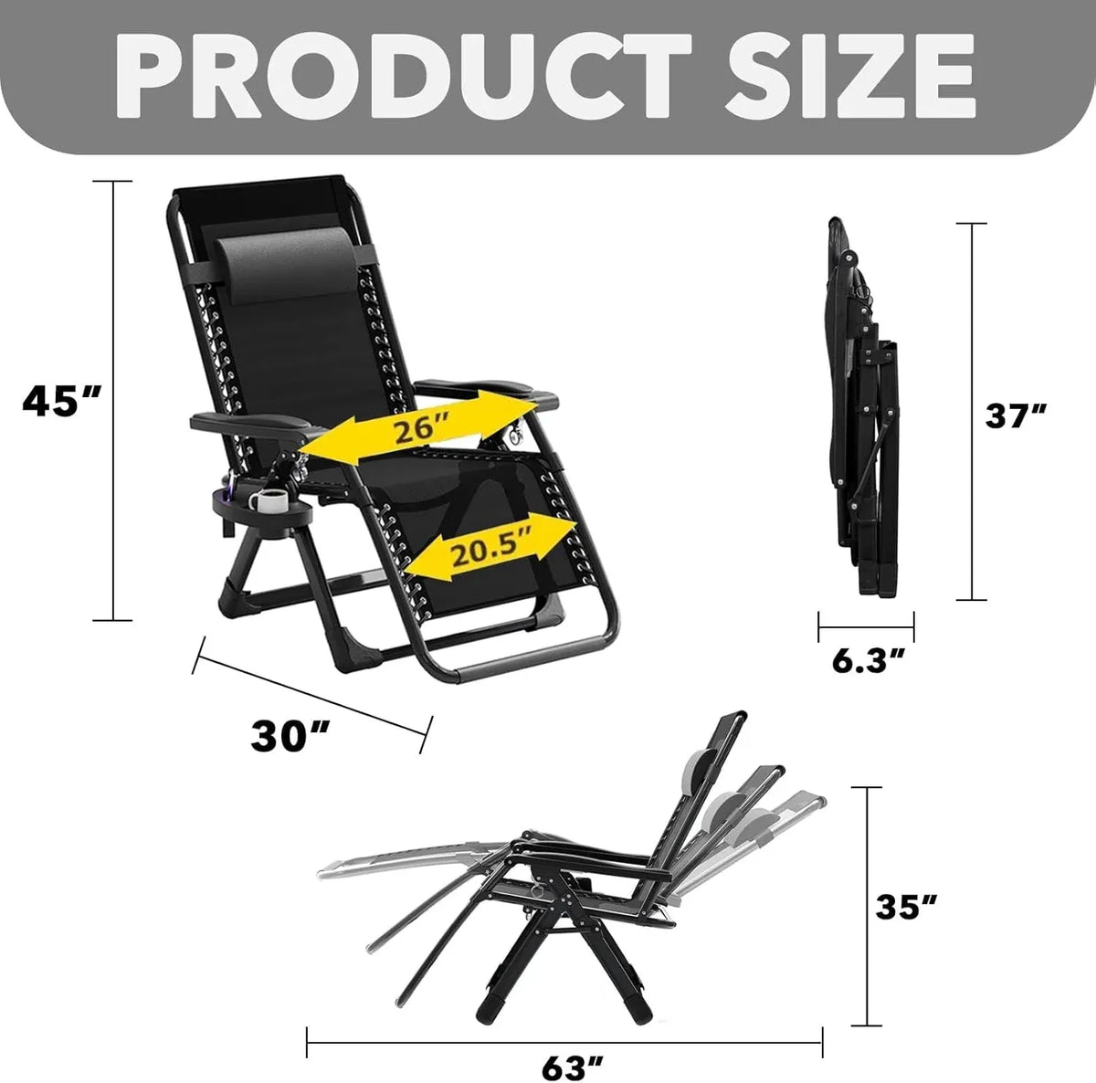 Seeutek Zero Gravity Lounge Chair, Anti Gravity Lounger Removable Extra Thick Cushion, Upgraded Lock and Cup Holder, Folding Outdoor Reclining Chairs Recliner for Lawn Patio, Camping, Indoor - Black