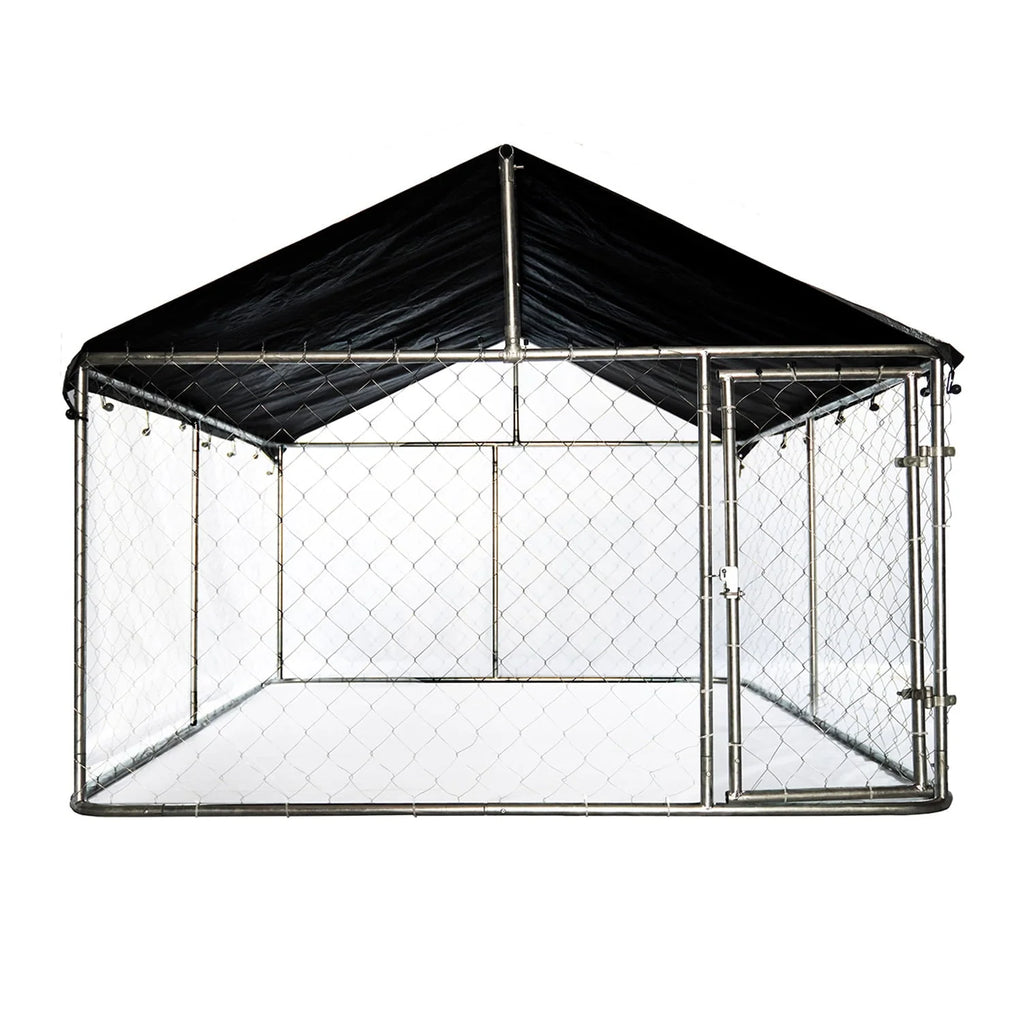 Petony Outdoor Dog Kennel Dog Cage Dog Playpen Dog Fence Chicken Coop Hen House Heavy Duty Pet Playpen with Large Galvanized Chain Link with UV and Water Resistant Black Proof Cover
