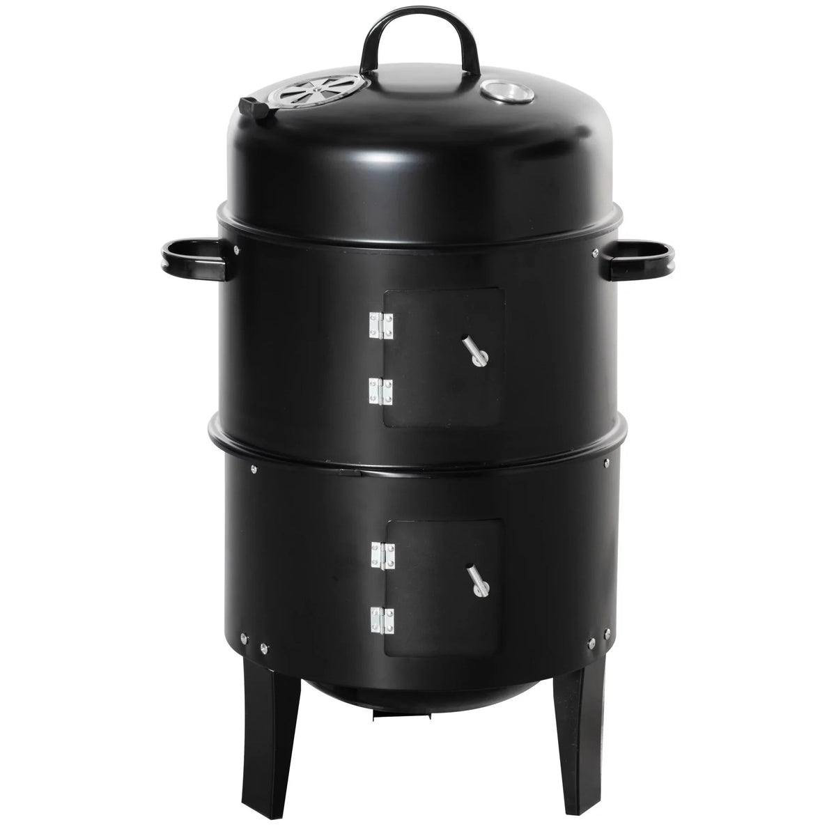 Outsunny Vertical Charcoal BBQ Smoker, 3-in-1 16 Round Charcoal Barbecue Grill with 2 Cooking Area, and Thermometer for Outdoor Camping Picnic Backyard Cooking, Black