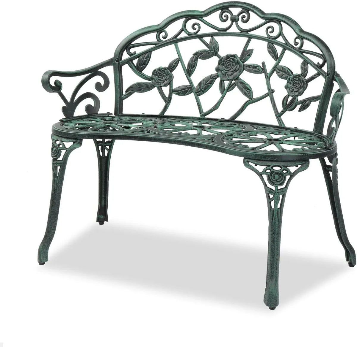 38.5 Patio Park Garden Outdoor Metal Rose Bench,Cast Iron Cast Aluminium Frame Antique Finish Chair,Accented Lawn Front Porch Path Yard Decor Deck Furniture for 2 Person Seatï1⁄4Bronze