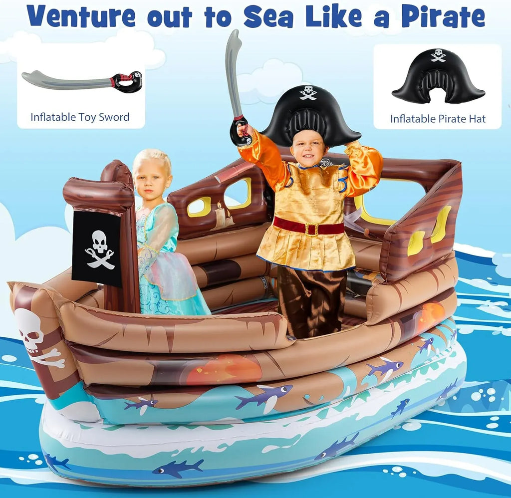 Goplus Inflatable Pirate Ship, Blow up Playscape with Built in Motor, Inflatable Toy Sword & Pirate Hat,Kids Toddlers Playhouse for Indoor Outdoor Backyard