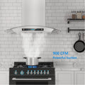 IKTCH Range Hoods 30 Inch Wall Mount Tempered Glass 900 CFM, Kitchen Chimney Vent Stainless Steel with Gesture Sensing & Touch Control Switch Panel, 2 Pcs Adjustable Lights(IKP03-30)