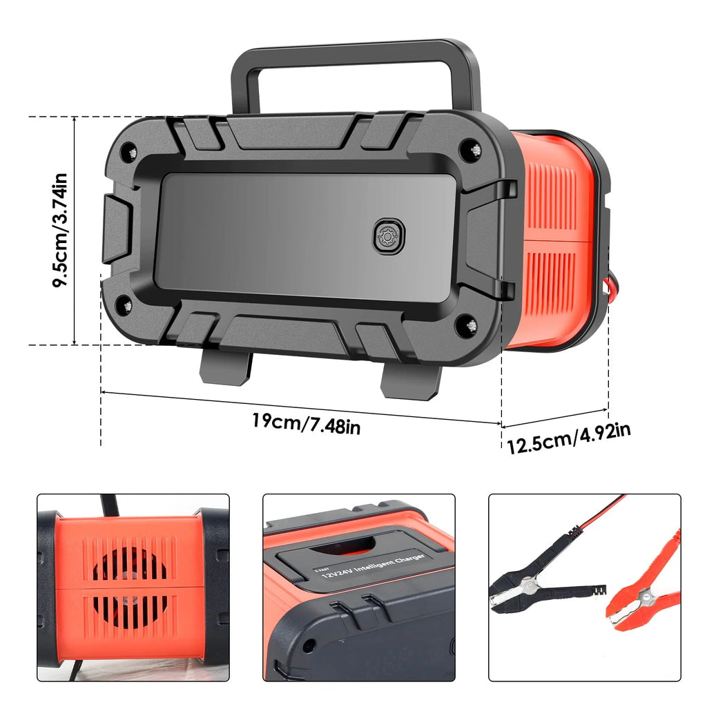 CIVG Battery Charger 12/24V Auto Stop Battery Trickle Charger with 4 Modes Temperature Compensation Battery Maintainer Battery Repair Device for Car Boat Motorcycle Lawn Mower (Red)