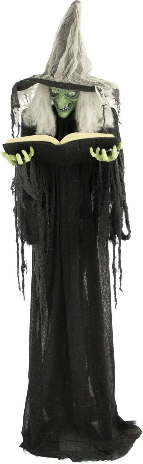 Haunted Hill Farm Talking Forest Witch Halloween Animatronic with Movement and Lights for Battery Operated Scary Indoor or Covered Outdoor Halloween Decorations, Creepy Halloween Props for Home