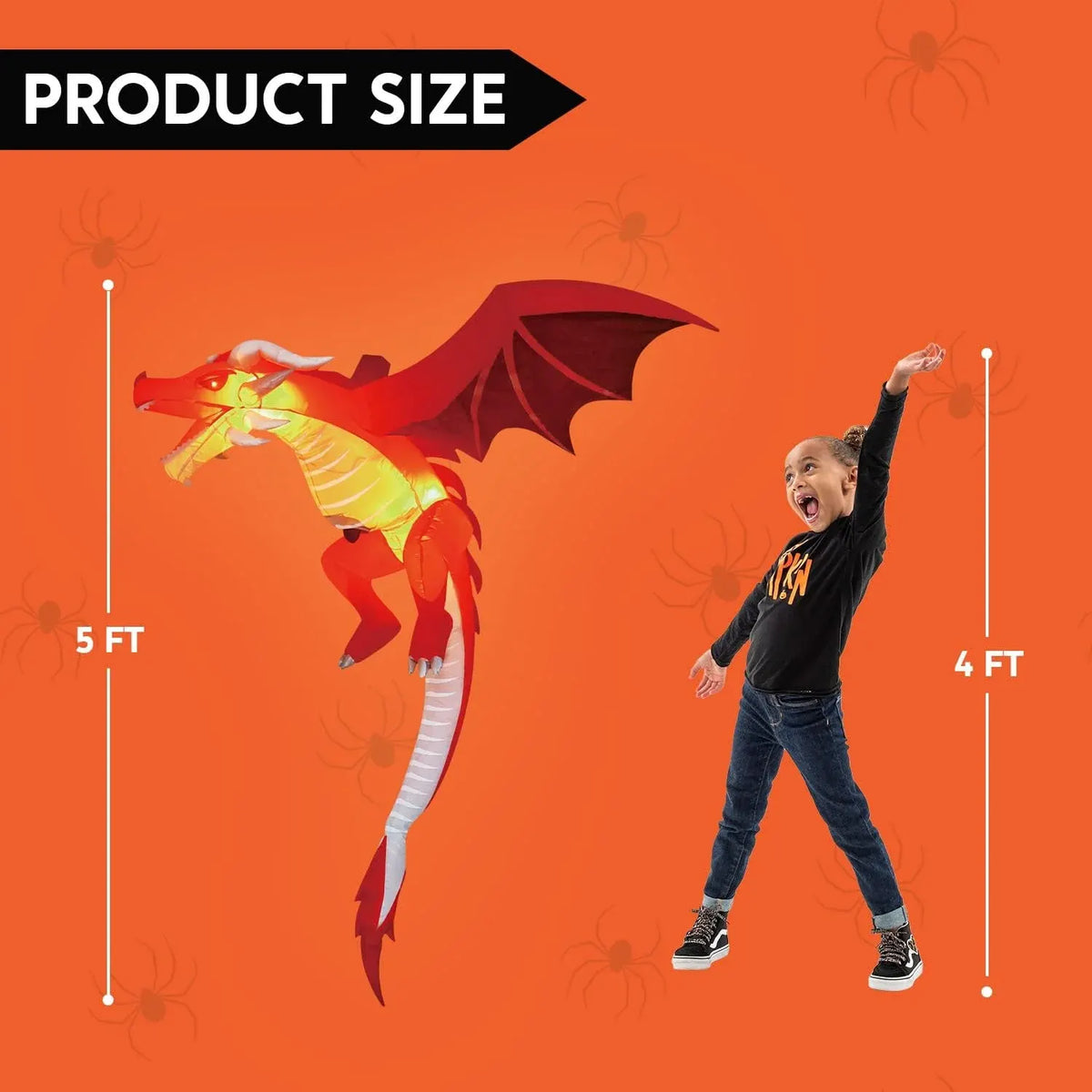 Joiedomi 5 FT Tall Halloween Inflatable Hanging Fire Dragon Decor with Build-in LEDs, Inflatable Blow Up Flying Dragon with Light for Halloween Party Indoor, Outdoor, Yard, Garden, Lawn Decorations