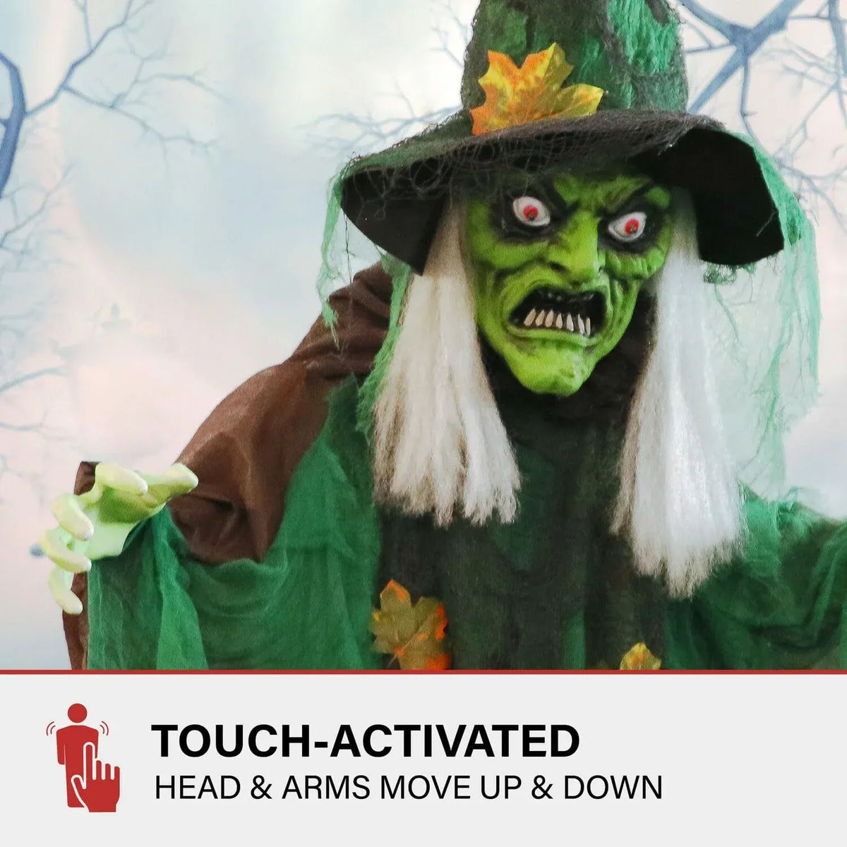 Haunted Hill Farm Talking Forest Witch Halloween Animatronic with Movement and Lights for Battery Operated Scary Indoor or Covered Outdoor Halloween Decorations, Creepy Halloween Props for Home