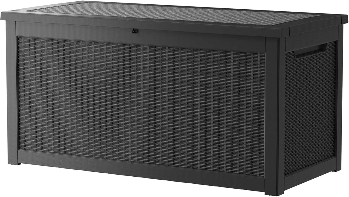 45 Gallon Waterproof Deck Box, Lockable Resin Storage Box for Patio Furniture Cushions Garden Tools and Outdoor Delivery Storage, Coffee