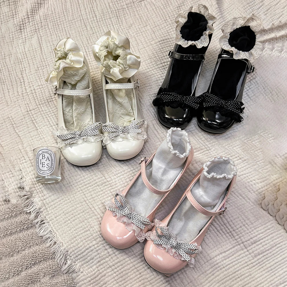 Sweet Lolita Shoes Lolita Shoes New High Heels Cute Lace Bow Girl Mary Jane Single Shoes