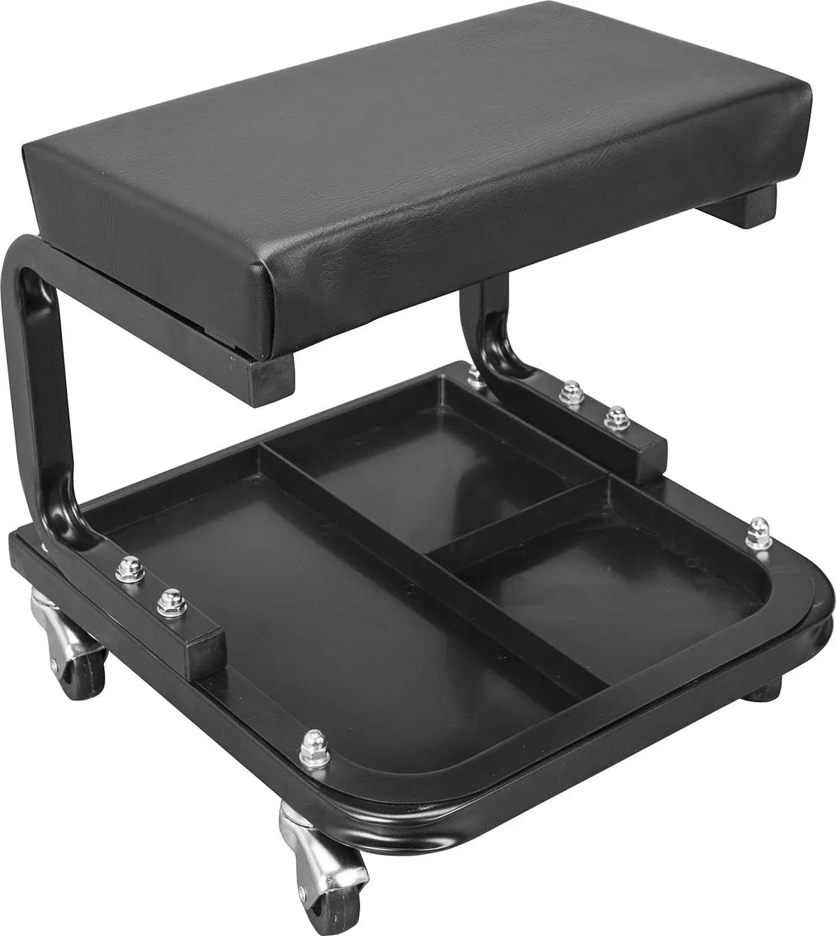 AR7451B Heavy Duty Rolling Creeper Garage/Shop Seat: Padded Mechanic Stool with Tool Tray Storage and Cup Holder, Black