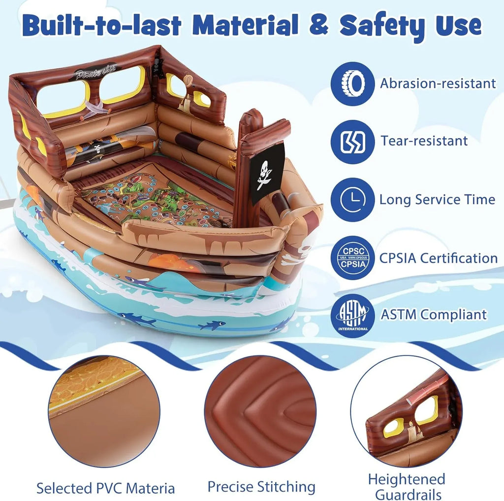 Goplus Inflatable Pirate Ship, Blow up Playscape with Built in Motor, Inflatable Toy Sword & Pirate Hat,Kids Toddlers Playhouse for Indoor Outdoor Backyard
