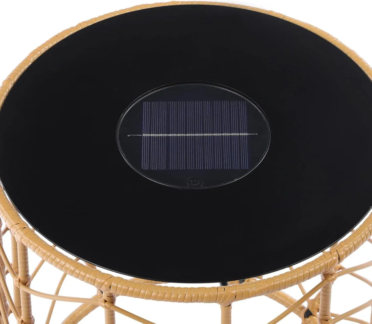 Sumind 2 Sets Solar Nesting Tables with Built-in Lights Cutout Wicker Round Tables for Patio Porch Garden Side Table Outdoor Living Natural Stylish Design