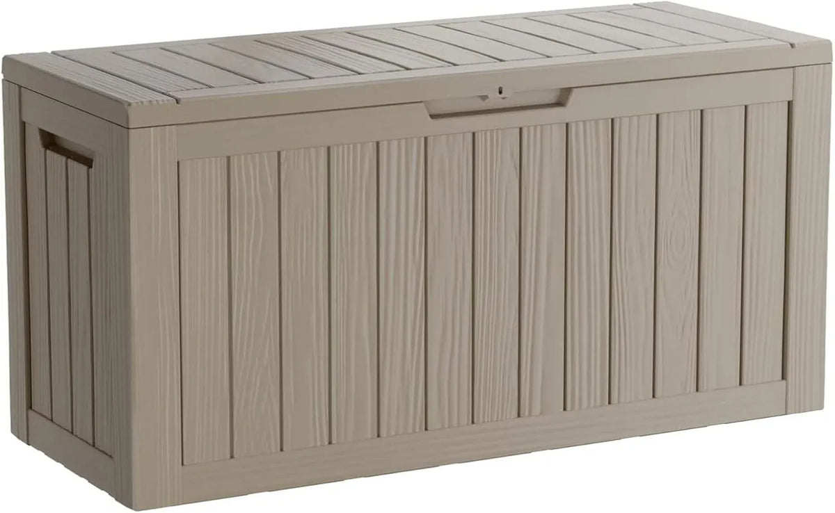 45 Gallon Waterproof Deck Box, Lockable Resin Storage Box for Patio Furniture Cushions Garden Tools and Outdoor Delivery Storage, Coffee