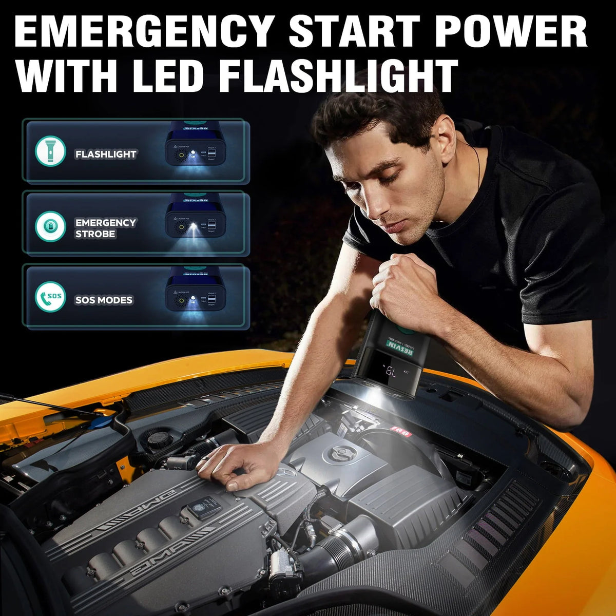 Portable Power Station Jump Starter: 1200 Peak/600 Instant Amps, 120 PSI Air Compressor, 1500A 13500mAh 12V Battery for 8.0L Gas or 6.0L Engines