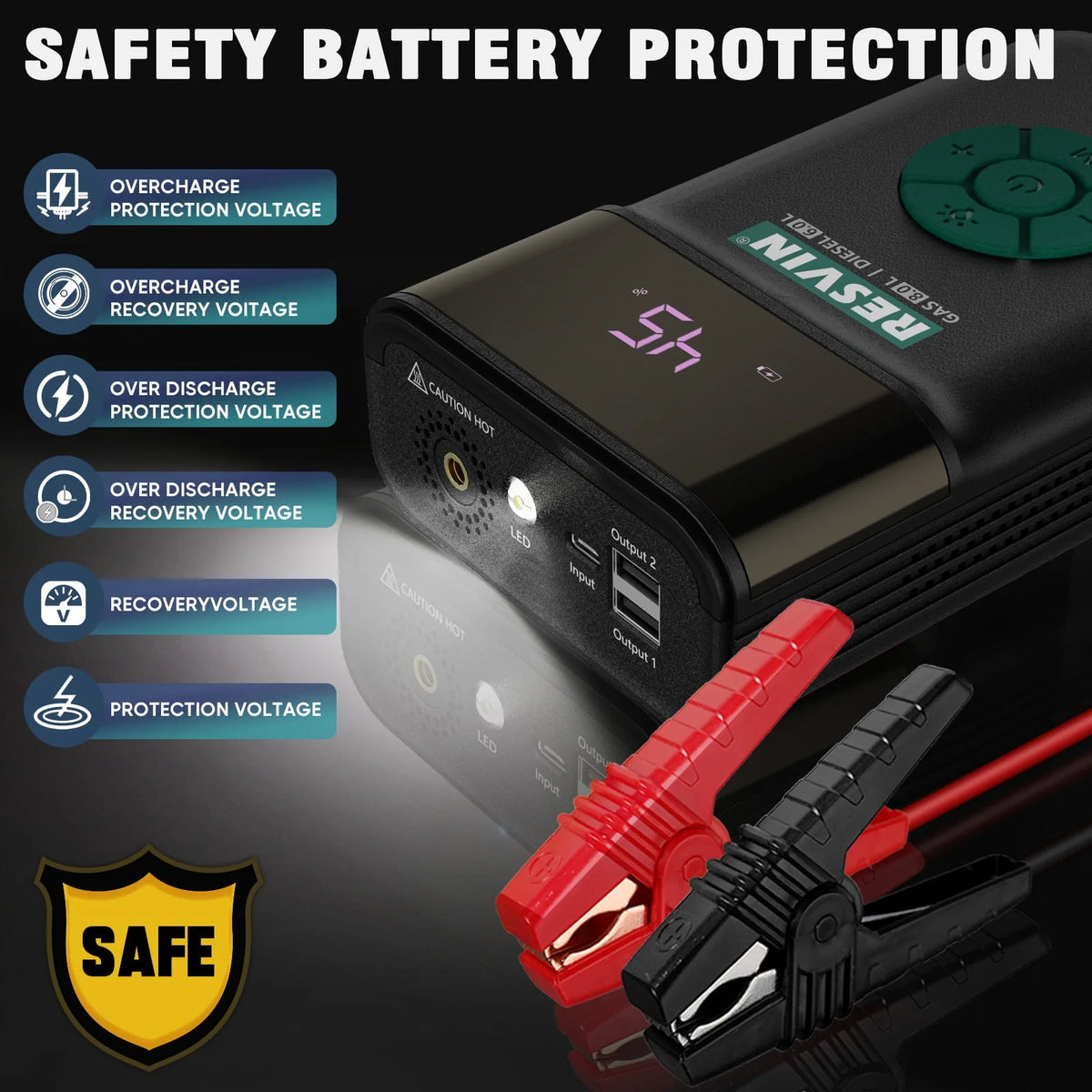 Portable Power Station Jump Starter: 1200 Peak/600 Instant Amps, 120 PSI Air Compressor, 1500A 13500mAh 12V Battery for 8.0L Gas or 6.0L Engines