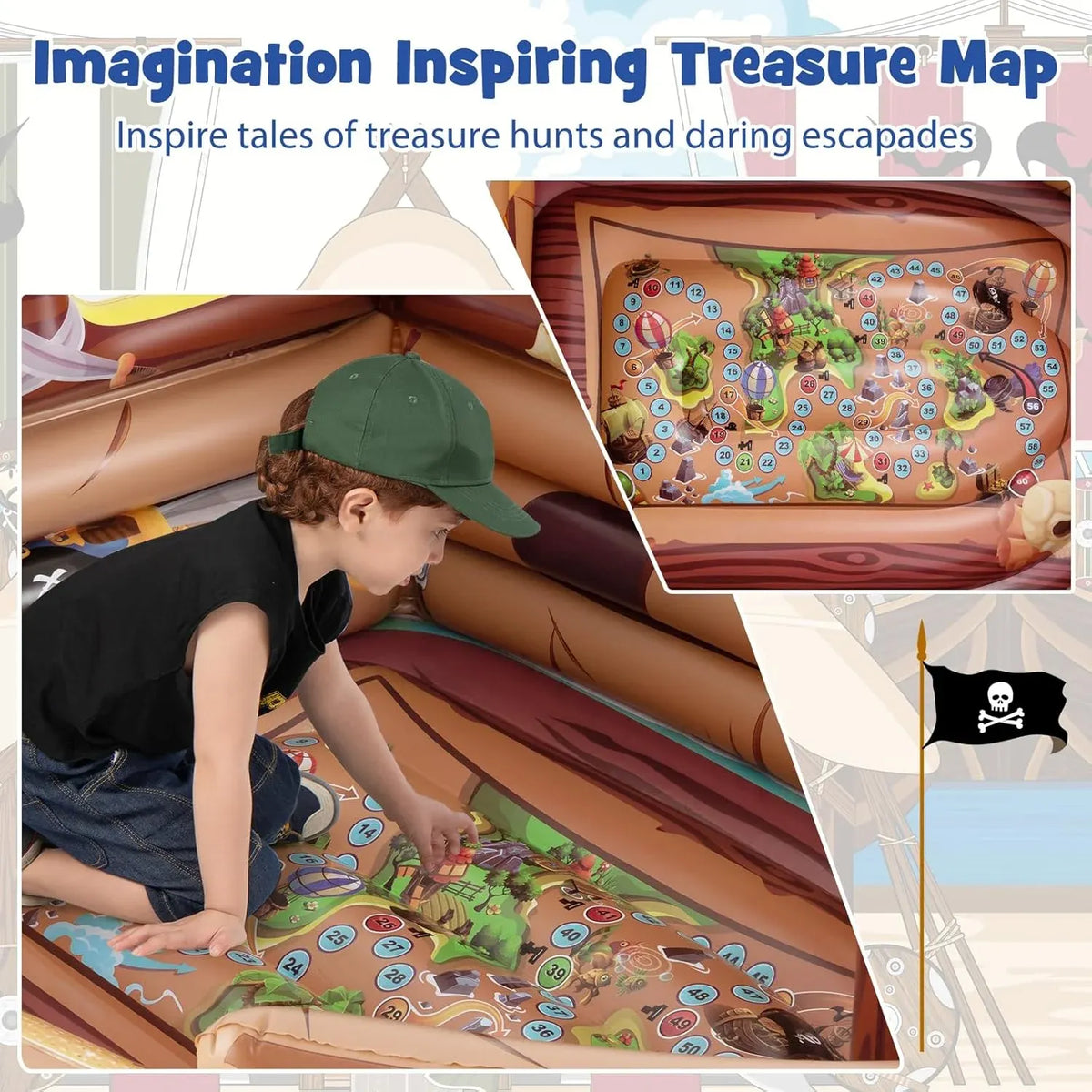 Goplus Inflatable Pirate Ship, Blow up Playscape with Built in Motor, Inflatable Toy Sword & Pirate Hat,Kids Toddlers Playhouse for Indoor Outdoor Backyard