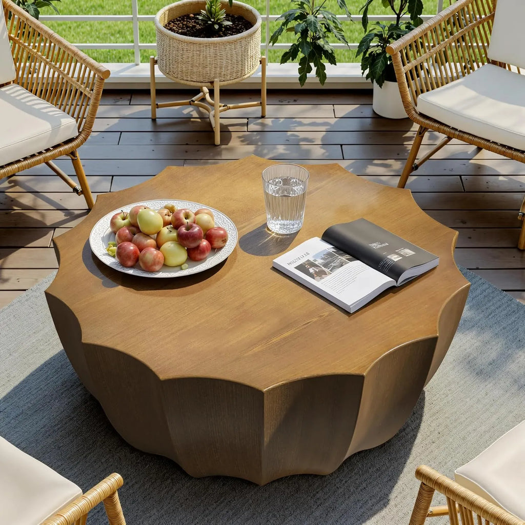 35 Outdoor Round Coffee Table Modern Stylish Design Waterproof & Moisture-Proof No Assembly Required Outdoor Coffee Table for Patio, Garden, Backyards - US Warehouse (White)