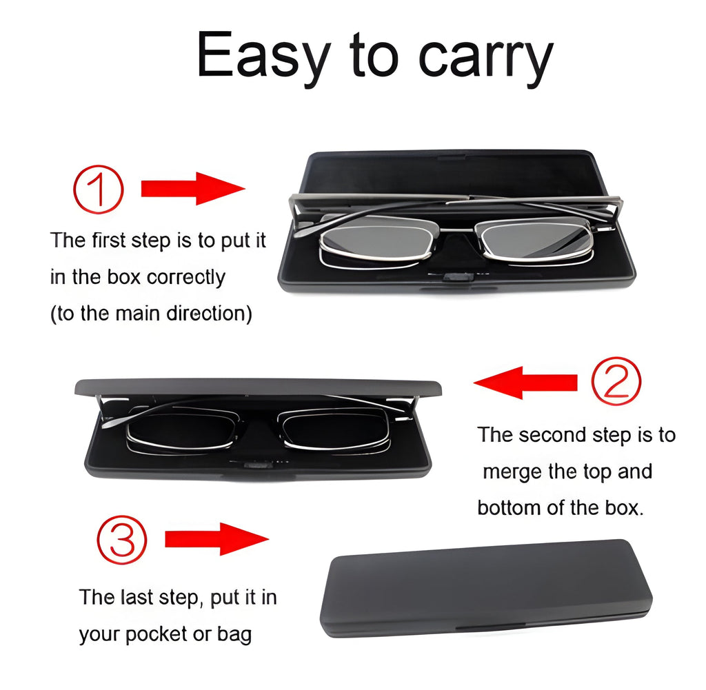 Folding Reading Glasses with 90 Degrees Spring Hinge and Stainless Steel Frame, Ultra Compact