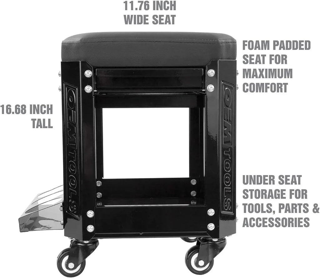 24994 Workshop Creeper Seat, Rolling Stool with Tool Storage, Mechanic Stool for Garage Work, 280 lb Capacity